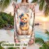 Teddy Bear Theme Beach Towel Personalized Custom Name & Text Soft Quick Dry Beach Towel for Swimming Travel