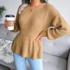Women's Autumn/winter Lantern Sleeve Tucked Waist Hem Ruffled Knit Sweater