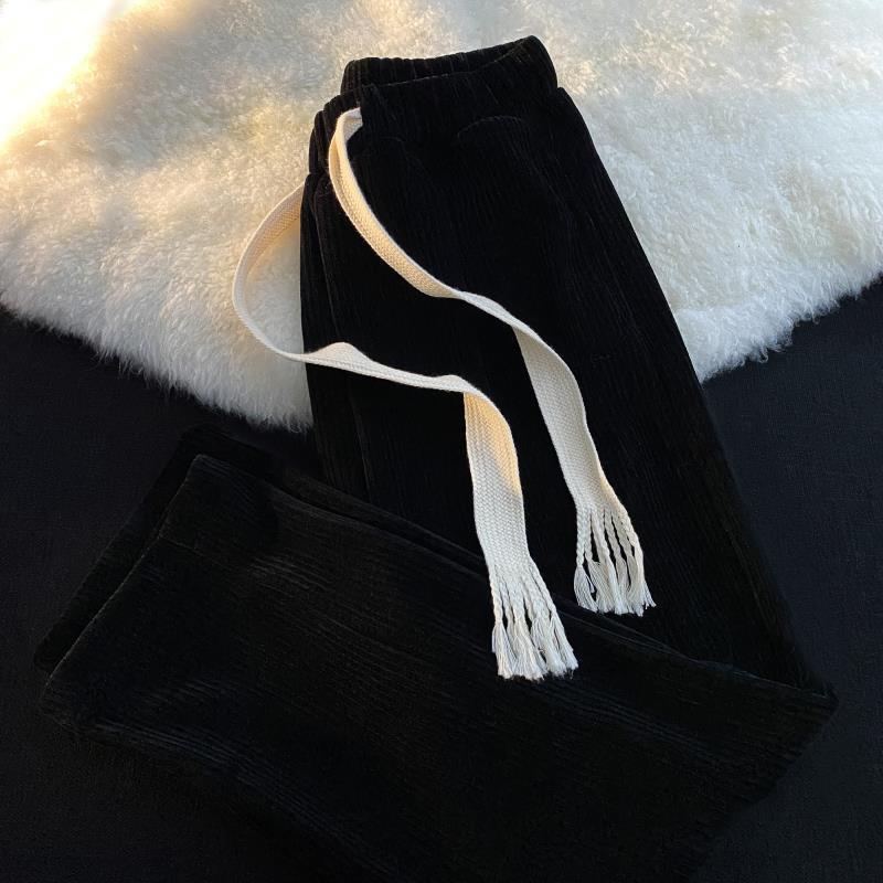 Damen Cord Schlaghose mit Kordelzug, Hoher Bund, Schlankmachend, Lässig, Vielseitig, für Frühling/Herbst 2024.