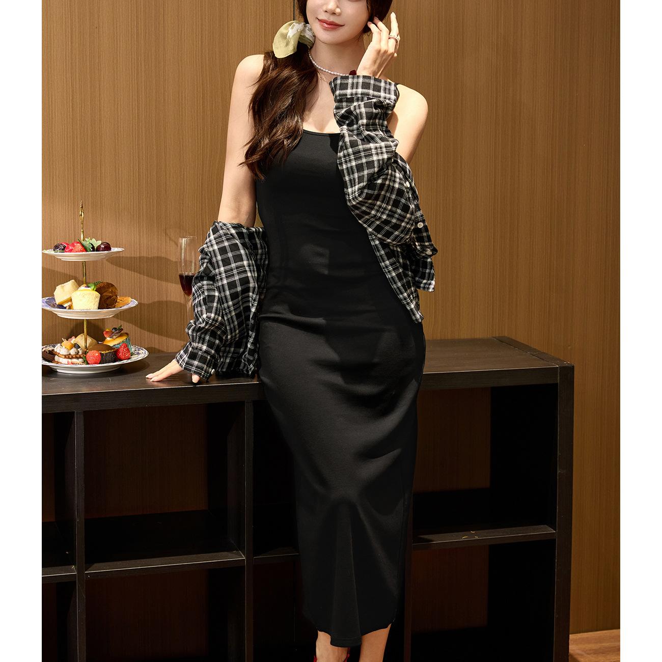 

Платье-халтер Женское летнее длинное платье-жилет выше колена до щиколотки S чёрный