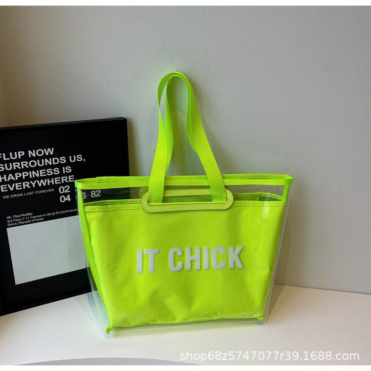 

Internet celebrity jelly transparent bag 2025 new popular large capacity shoulder tote bag fashion canvas tote bag