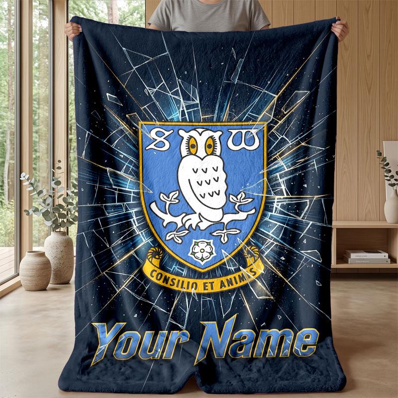 Sheffield Wednesday FC Custom Name Text Flannel Blanket Soccer Logo Personalized Fleece Throw Blanket Special Gift For Sofa Bedroom Home
