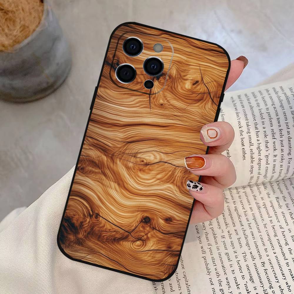 Dřevěné vyřezávané pouzdro na telefon Silikonové měkké Pro IPhone 17 16 15 14 13 12 11 X XR Plus Pro Max Plus