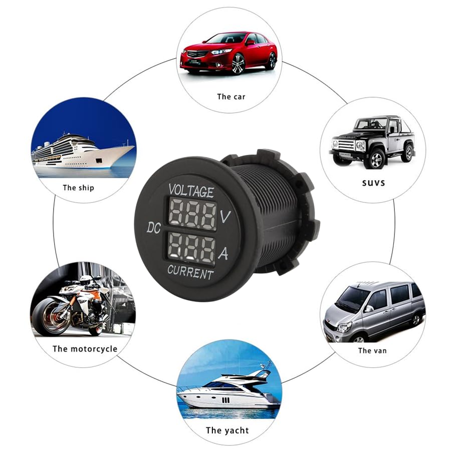 Dual LED Voltmeter Ammeter, DC 12-24V 2-in-1 Dual LED Digital Multimeter Amp Voltage Meter for Car Pickup RV Truck ATV