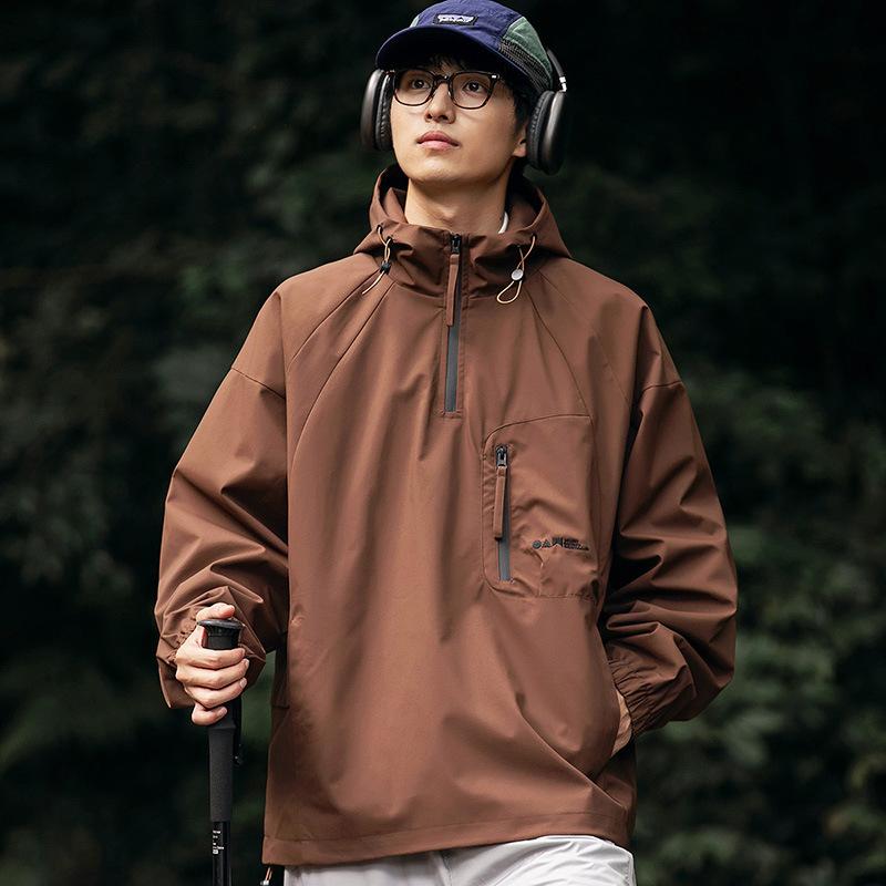 High-end Jacket Men's Spring and Autumn Retro Semi-zipper Loose American Functional Jacket Trendy Brand Hooded Tooling Jacket