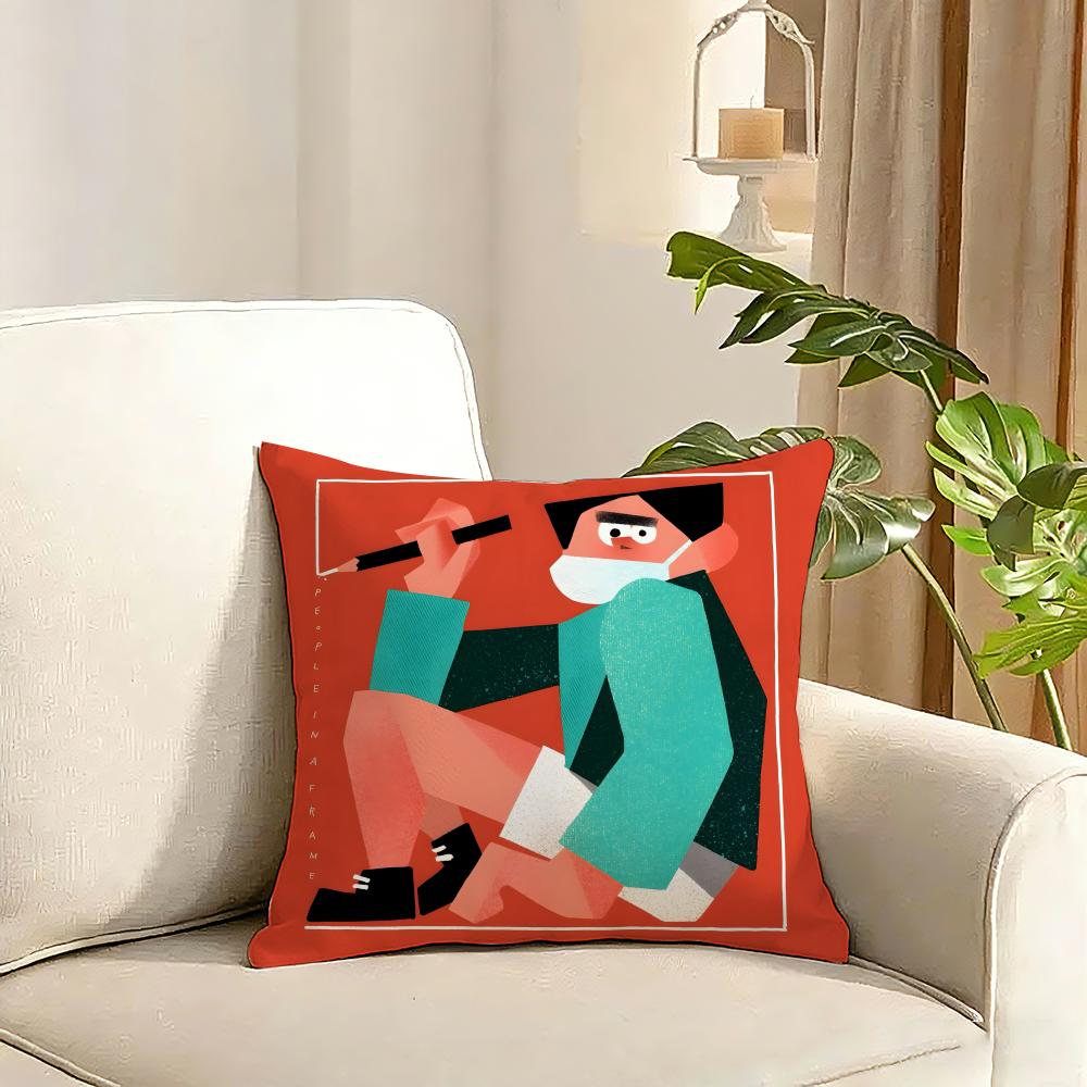 In a Frame Creative and Interesting Cushion Cover Reversible Plush Pillow Cover Soft Fluffy Home Decor for Sofa Bedroom