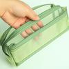Portable Mesh Pen Bag Double-Layer Transparent Stationery Bag Large Capacity Pencil Case School Office