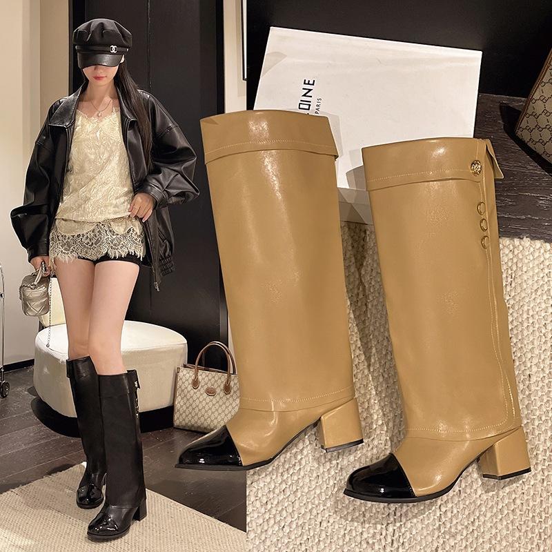New autumn and winter big tube circumference knight boots long boots women but trousers knee boots French retro small fragrance