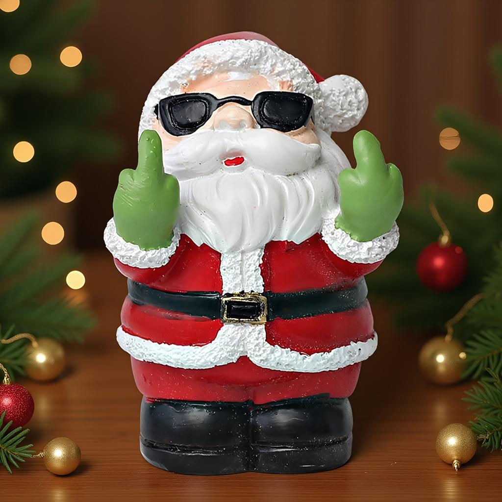 Resin Santa Claus Sculpture Xmas Snowman Figurines W/ Middle Finger Santa Claus Snowman Statue for Home Winter Desk Table Office