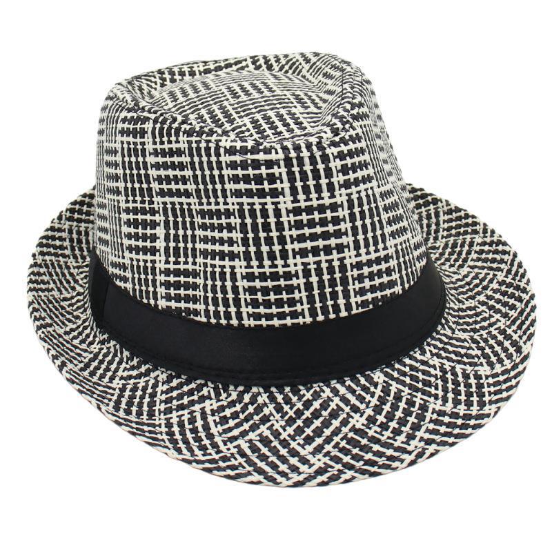Plaid Retro Straw Hat Nostalgic Cool Hat Short Brim Sun Hat Middle-Aged And Elderly Jazz Hat Men'S And Women'S Linen Top Hat Wholesale