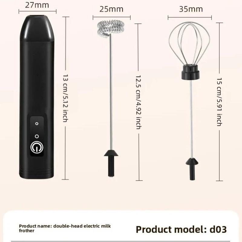 Electric Milk Frother Dual Stick Rechargeable 3-Speed Handheld Egg Beater Coffee Frother Cream Foamer Maker Type-C Rechargeable