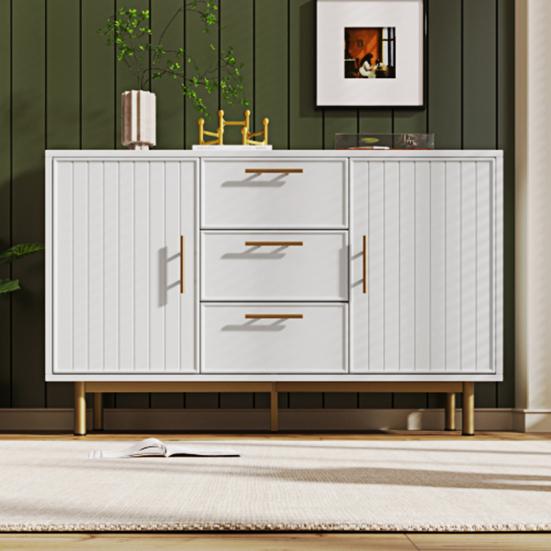 Bedroom Dresser Storage Cabinet, Chest of Drawers with 6 Drawers, White Sideboard Drawer Cabinet High Board for & All Living Rooms, Closet