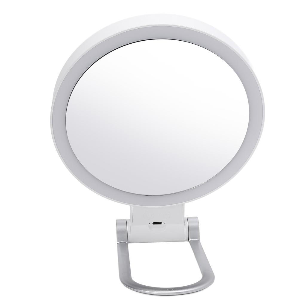 Travel Makeup Mirror with Light White Stand Adjustable Angle Magnifying Mirror Double Sided Magnific
