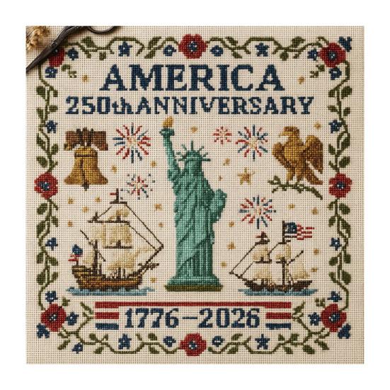 USA 250-årsjubileum Broderisett DIY Nålbinding Nybegynner Patriotisk Minne Broderimønster Suvenirgave for Nybegynnere Veteraner Militære