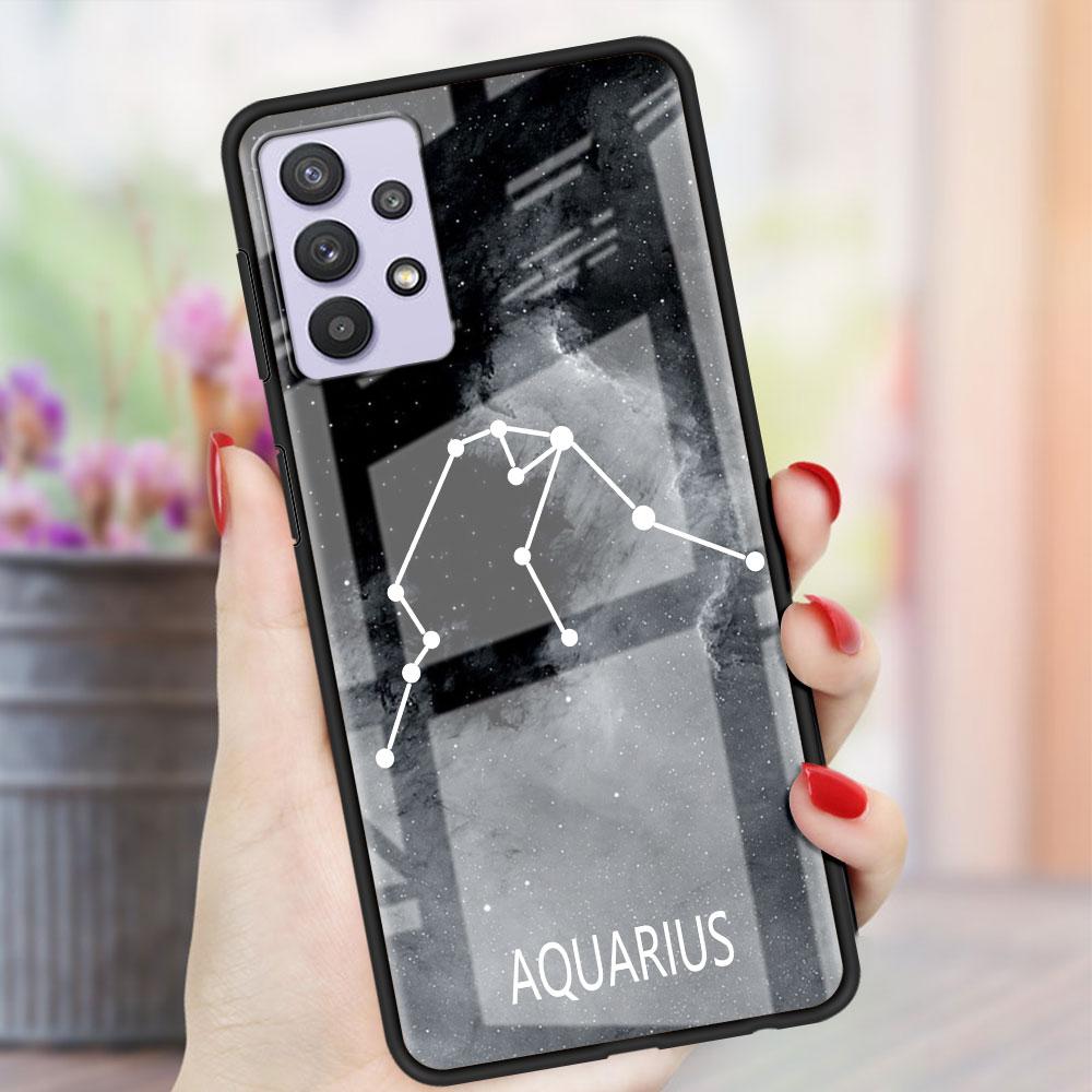 Twelve Constellations Glass Case For Samsung Galaxy A52 A71 A50 A51 A70 A21s A31 A72 A10 A12 A30 A22 5G Phone Cover