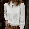 Women Solid White Lace Splicing Stand Collar Hollow Out Long Sleeve Commuter Shirt