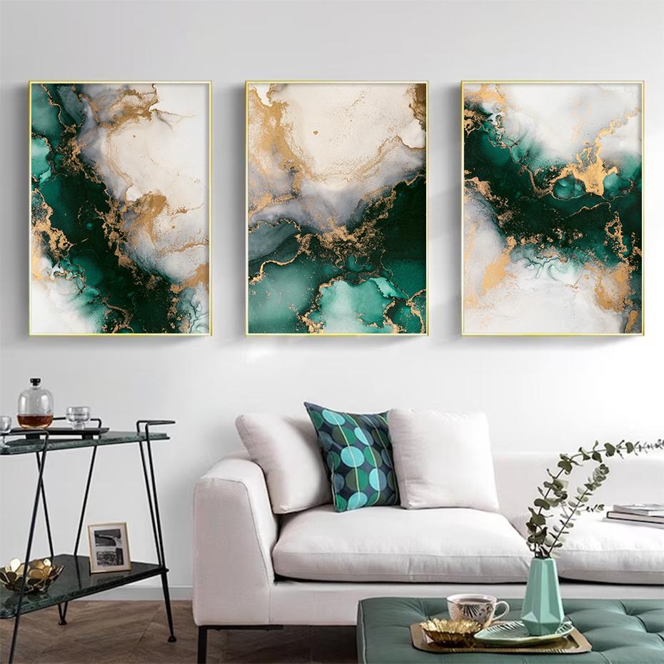 Nordic Green Gold Fashion Marbl Posters Wall Art Aesthetic Canvas Painting Print Picture Living Room Bedroom Interior Home Decor