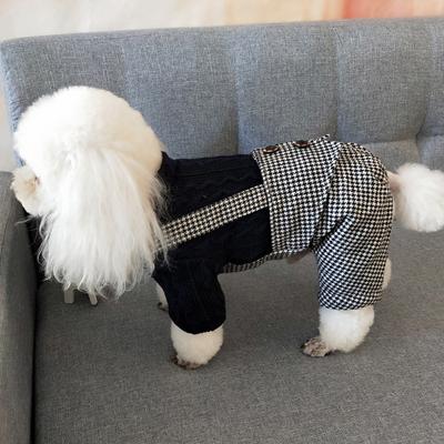 Dog Winter Suit Small Dog Thousand Birds Grid Four-Legged Cotton-On Suit Pet Supplies Clothing