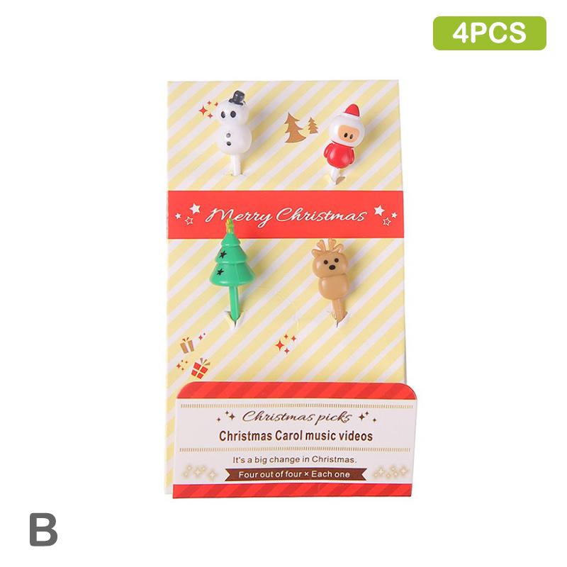 Merry Christmas Animal Fruit Fork Food Grade Plastic Mini Cartoon Kids Cake Fruit Toothpick Bento Lunch Bento Party Decoration