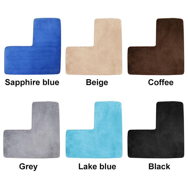 L-Shaped Bath Mat Non-Slip Flannel Memory Foam Corner Bathroom Floor Sofa Mat Absorbent Soft Rug for Shower Toilet Home Decor