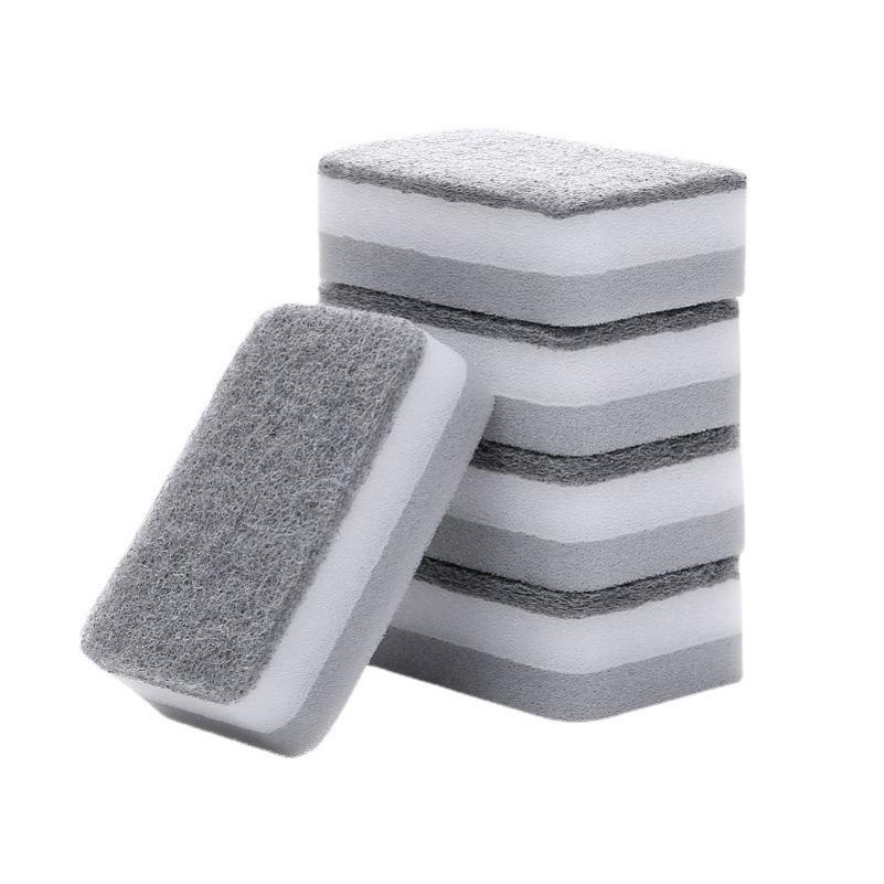 Gray & White Durable Double-Sided Sponge Scourer: Thick Dishwashing Cloth & Magic Eraser for Pot Cleaning