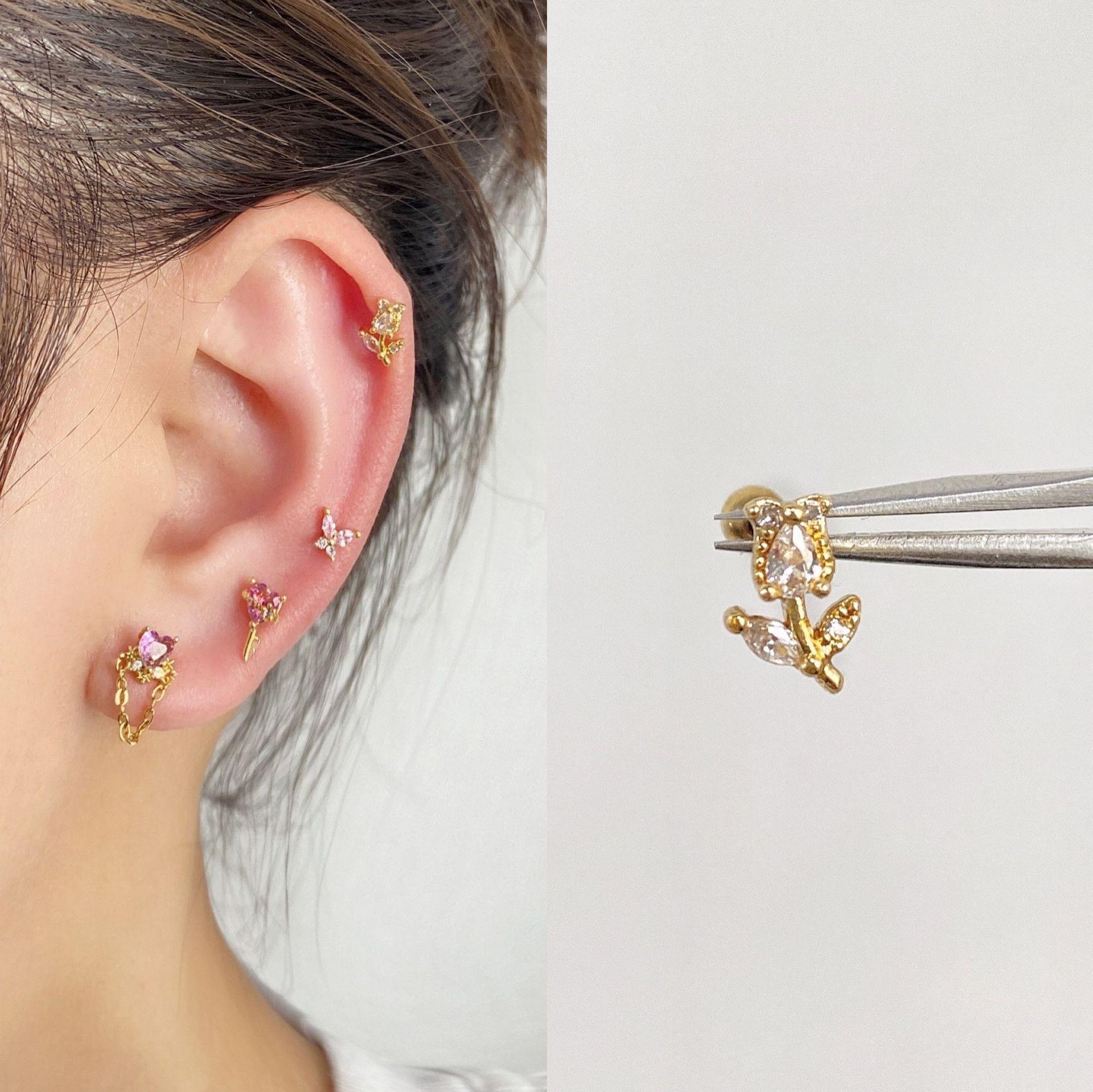 

Корейские модные спиральные серьги-гвоздики из нержавеющей стали с цирконием для двойного пирсинга