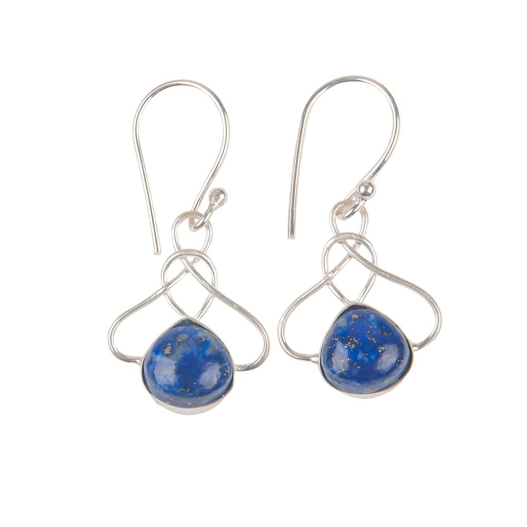 Natural Lapis Lazuli Gemstone 925 Sterling Silver Handmade Drop Earrings 1.50" For Anniversary Gift EE-2-24