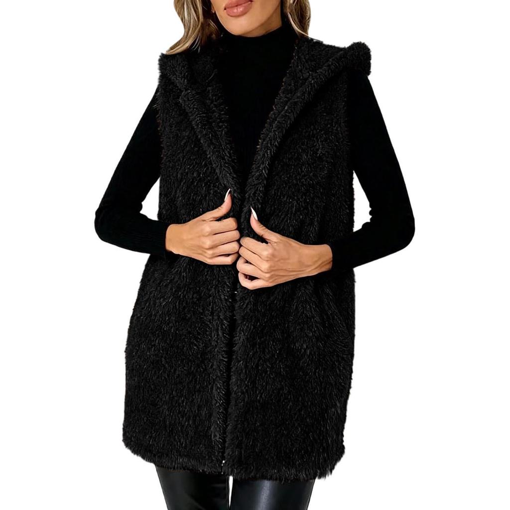 Women's Sleeveless Open-Front Fuzzy Vest Cozy Outerwear for Fall and Winter