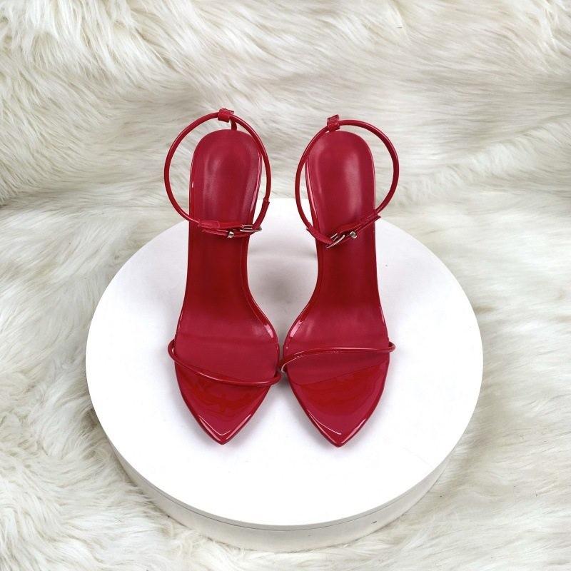 2026 One-word Fashion Sandals Women's Thin Heels Summer European and American Red Pointed High Heels Women's Shoes