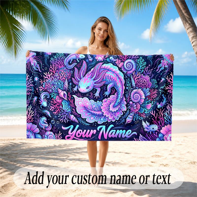 Underwater Fish Theme Quick Dry Beach Towel Custom Name Text Print Large Sand Resistant Towel Beach Vacation