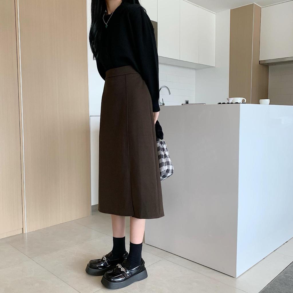 Women's Black Slit Midi Skirt - Spring/Summer/Autumn School Style Bodycon