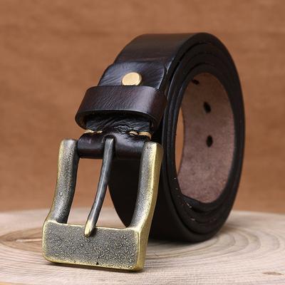 Belt Men's Italian Thickened Real Leather Pin Buckle American Rough Brass Buckle Retro Belt