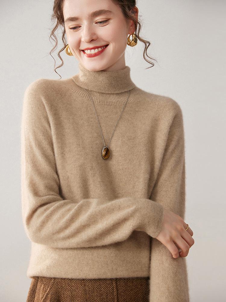 High Neck Cashmere Loose Knit Sweater for Women