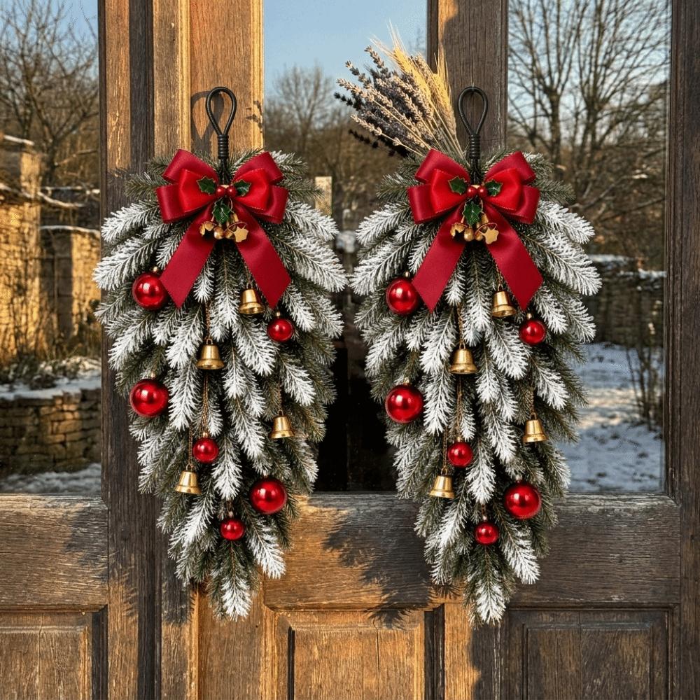 Plastic Norfolk Pine Garland Red Bow Holiday Wreath Set Luxury Set Christmas Decor Set Winter