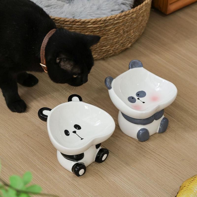 Cute Animal Series High-Footed Ceramic Pet Bowl - Neck Protection & Anti-Black Chin Design for Cats and Dogs