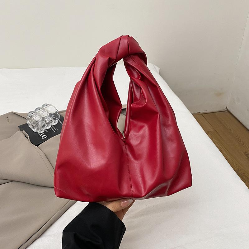 

2025 новая модная женская сумка, сумка-тоут, повседневная, нишевый дизайн, персонализированная плиссированная сумка-ведро красный