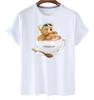 plus Size Trendy Teddy Bear Graphic Tee Casual Short-Sleeved T-Shirt Polyester Fabric Summer Top for Men