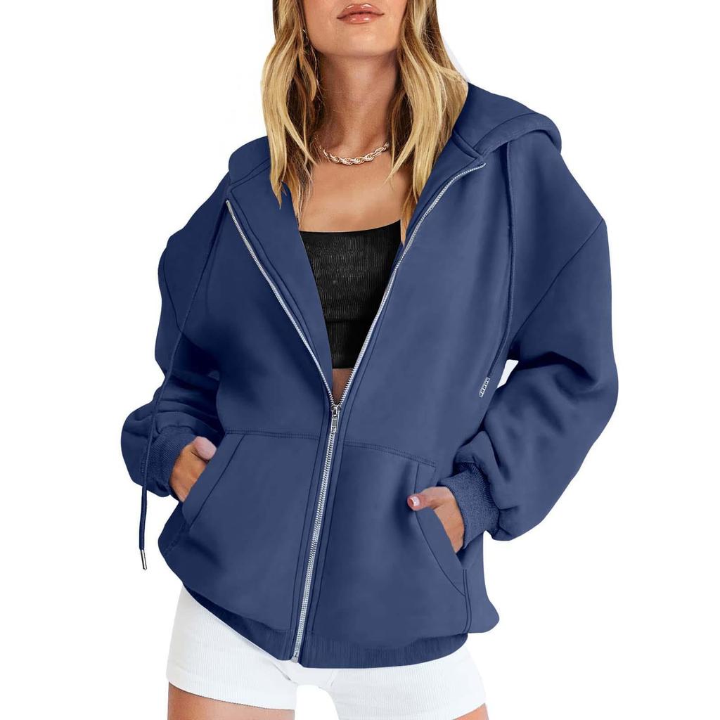Damen Kordelzug Reißverschluss Niedliche Hoodies Herbstjacke Übergroß Lässige Sweatshirts mit Tasche