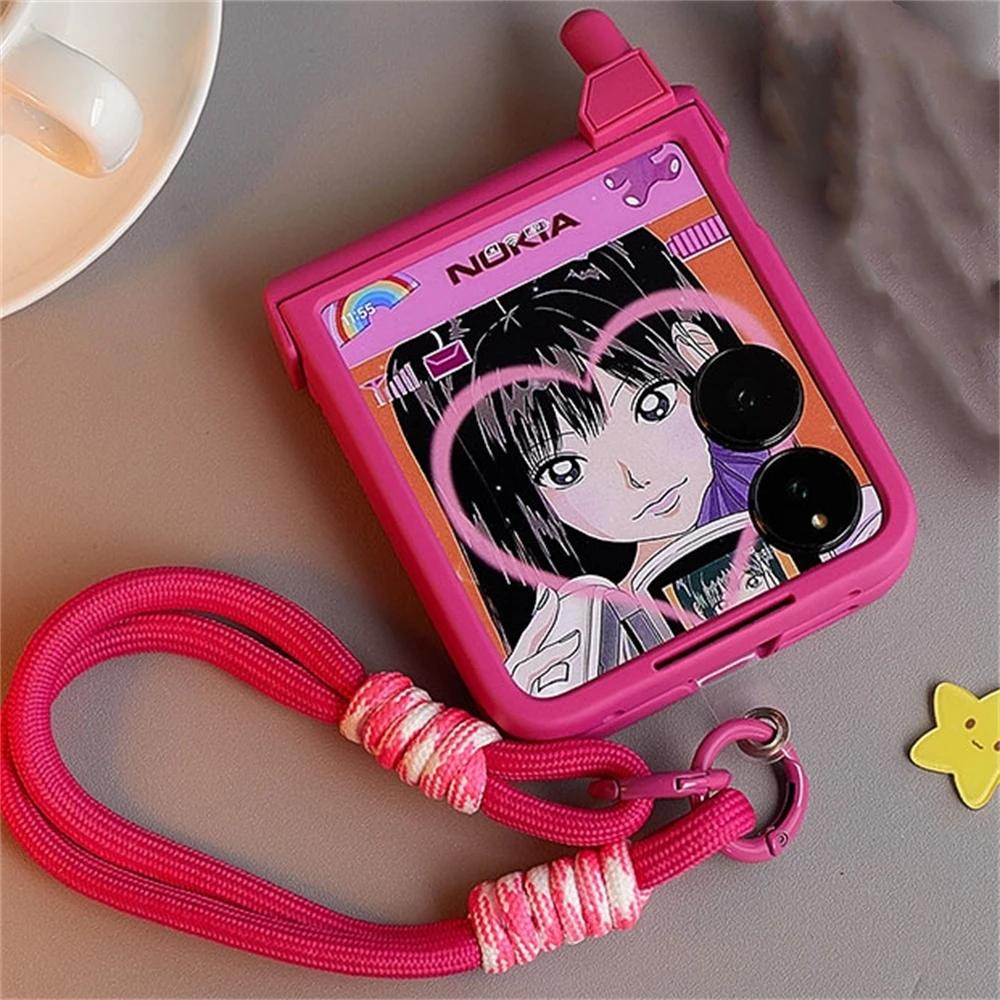 Korean Cute Mobile Phone Model Case For Samsung Galaxy Z Flip 7 Flip 6/5 Lovely Girl Cover For Motorola Razr 60 Razr 50 40 Ultra