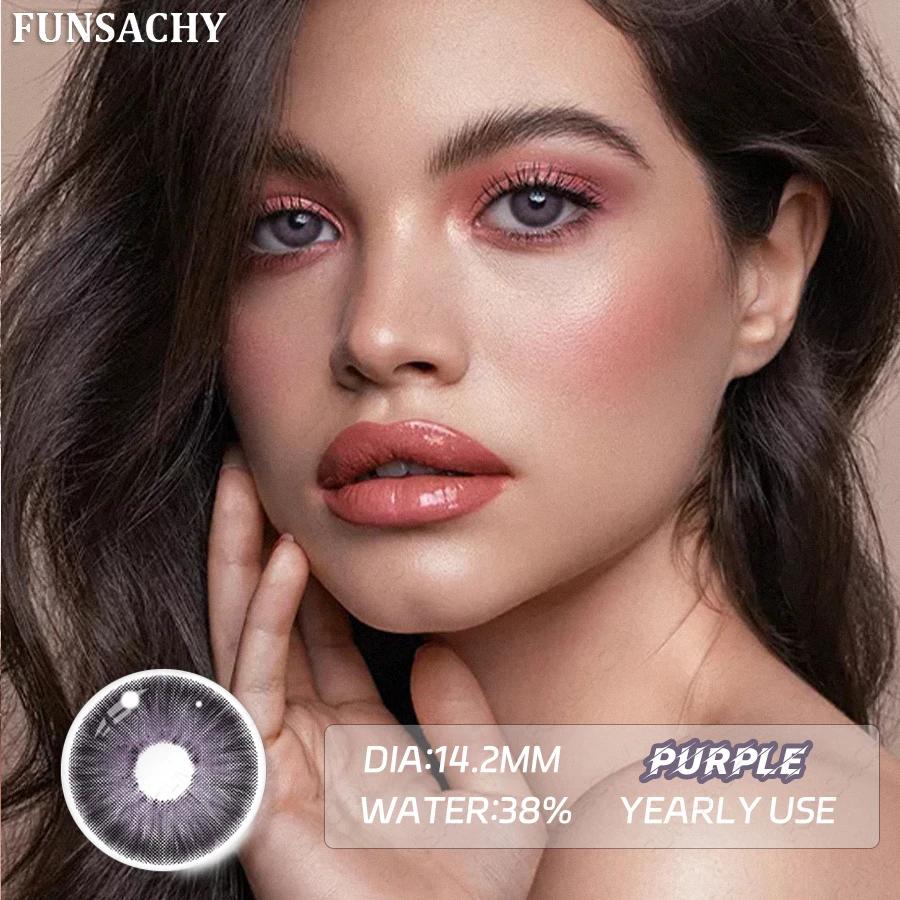 FUNSACHY Colored Contact Lenses Yearly Brown Lens for Eyes Makeup Beauty Green Color Lenses Fashion Grey Pupils Contacts 2Pcs