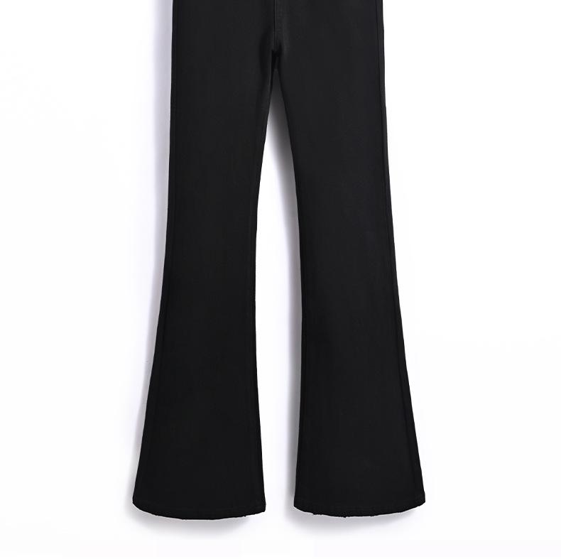 Jia*er's Body-Shaping Flared Denim Pants: Autumn/Winter Plus Velvet Black, Slim Fit, Four-Way Stretch.
