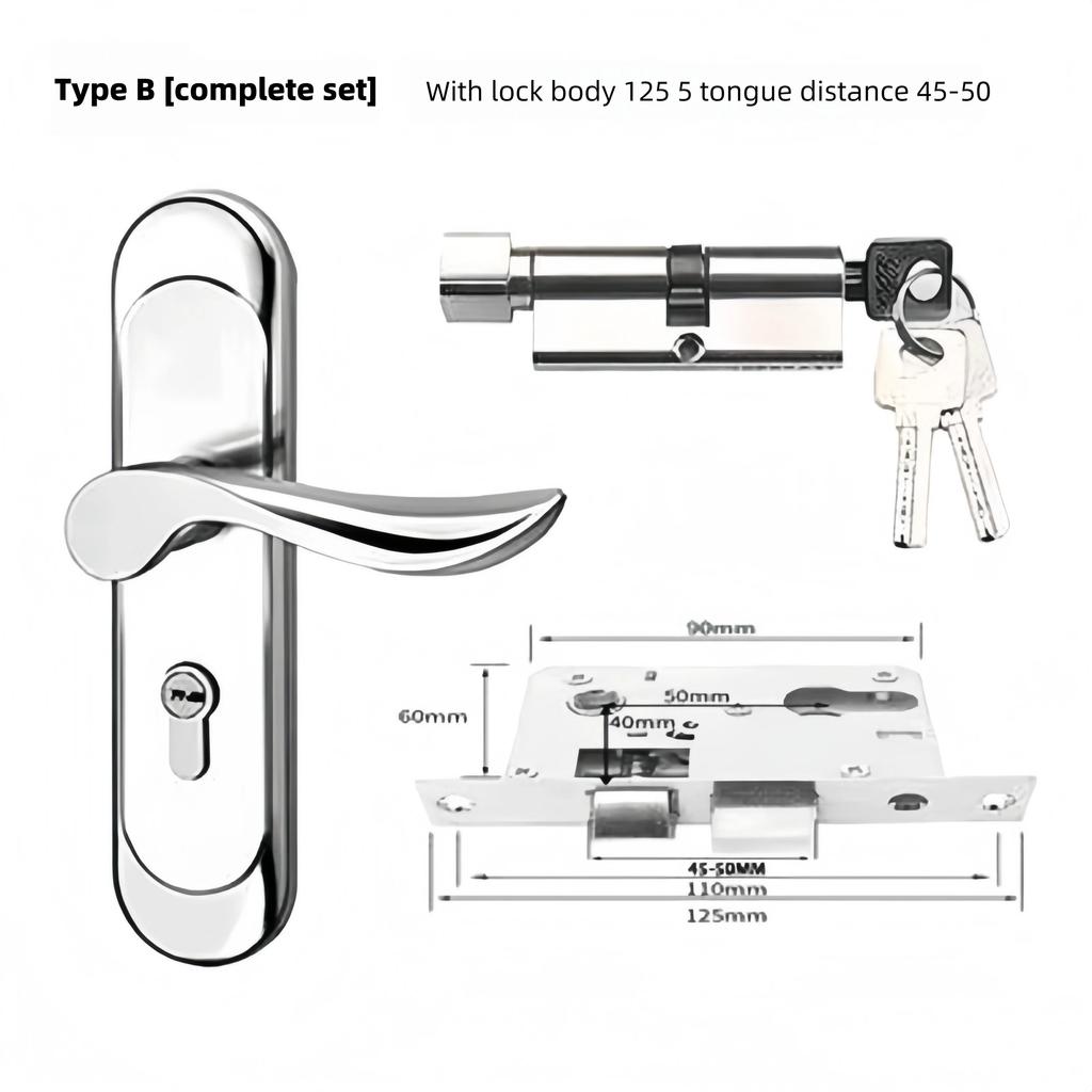 Universal Stainless Steel Indoor Door Lock Adjustable Wooden Door Handle for Bedroom Security Tamper-Free Household Safety