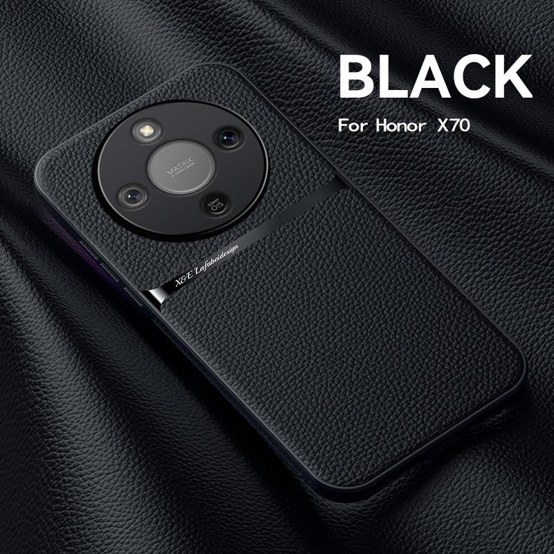 High Grade Luxury Magnetic Car Holder Leather Case For Honor X70 Silicone Protective Scratch Resistant Back Cover
