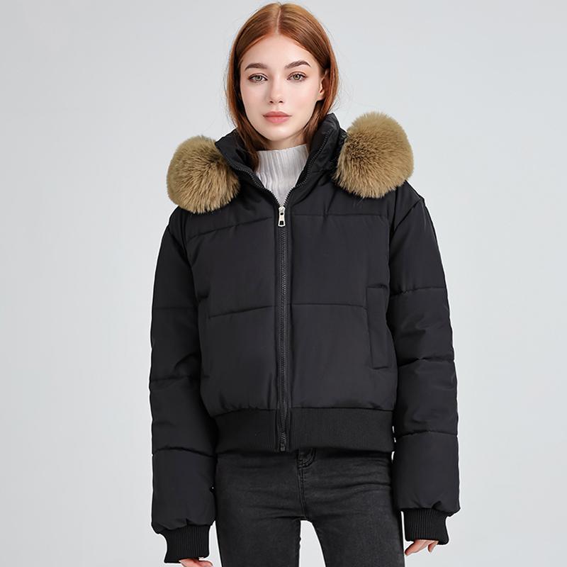 

Fashion Winter Short Parkas Woman Jackets Hooded Faux Fur Collar Loose Thick Warm Women s Coats M чорний