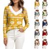 Women's Long Sleeve V-Neck Plush Collar Christmas Top with Snowflake and Tree Print