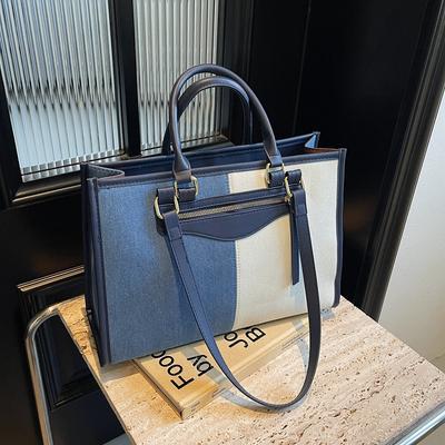 Fashion Color Matching Large-capacity Bag Women's 2025 Autumn New Simple Casual Tote Bag Commuter Shoulder Bag