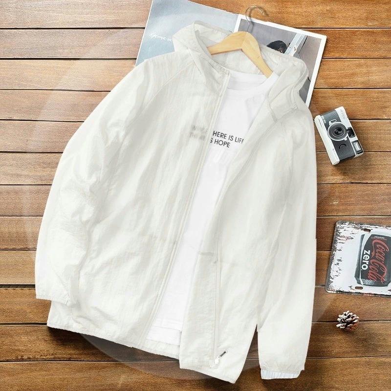 Men's Summer Loose Thin Hooded Sunscreen Jacket Solid Color Quick Dry Sports Tops