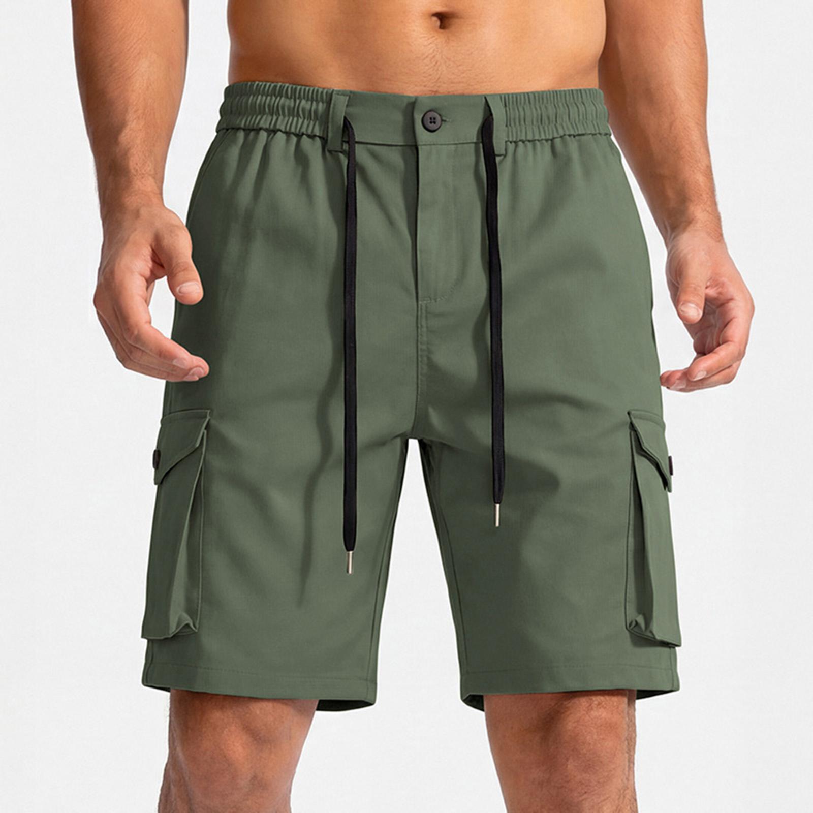 

Men s Casual Athletic Cargo Shorts with Elastic Waistband Drawstring and Button Closure Multi Pocket Design Lightweight Durable Fabric XXL