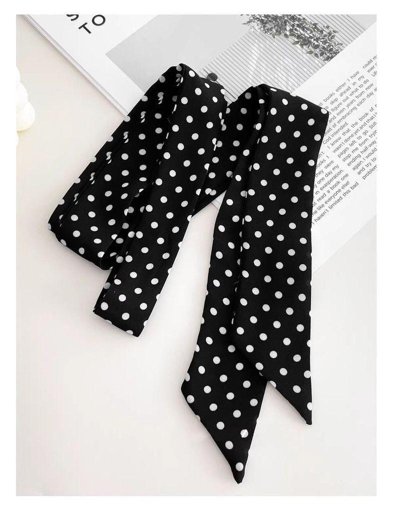 Korean Polka Dot Silk Scarf Tie: Versatile Hair Tie, Belt, Bag Strap