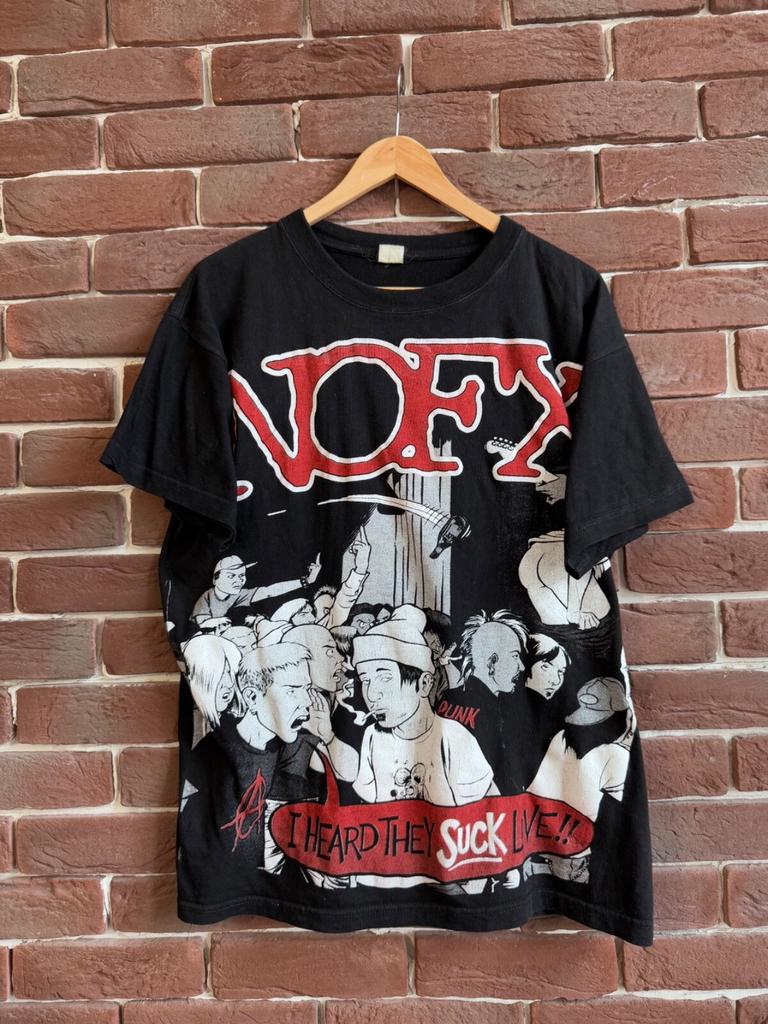 Rare Vintage 90s NOFX I Heard The Suck Live Punk Band Tee L Black Unisex T-Shirt